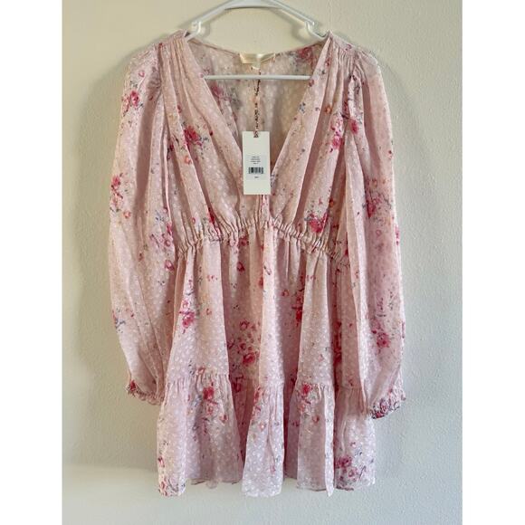 LoveShackFancy NWT Siriana Petite Mini Dress Light Pink Floral Silk-Blend - Picture 4 of 16